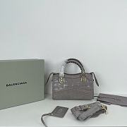 Balenciaga Small Neo Classic City Crossbody Crocodile Pattern Bag Grey Gold Metal 24x16x9cm - 6