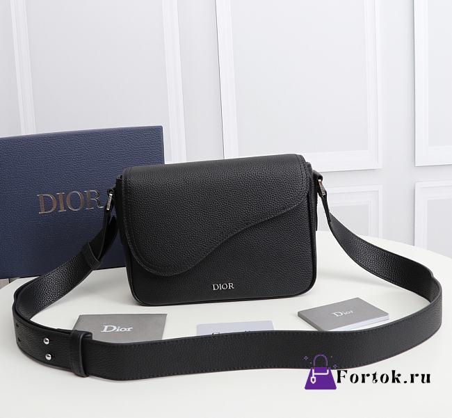 Dior Mini Saddle Messenger Bag Leather Black 1ADME130 23x18x6cm - 1