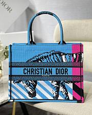 Dior Small Book Tote Blue/Pink D-Jungle Embroidery M1296 36.5x28x17.5cm - 1