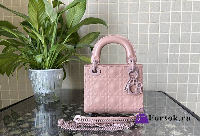 Dior Mini Lady Dior Bag Diamond Motif Rose Pink M0505 17x15x7cm - 1