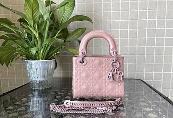 Dior Mini Lady Dior Bag Diamond Motif Rose Pink M0505 17x15x7cm