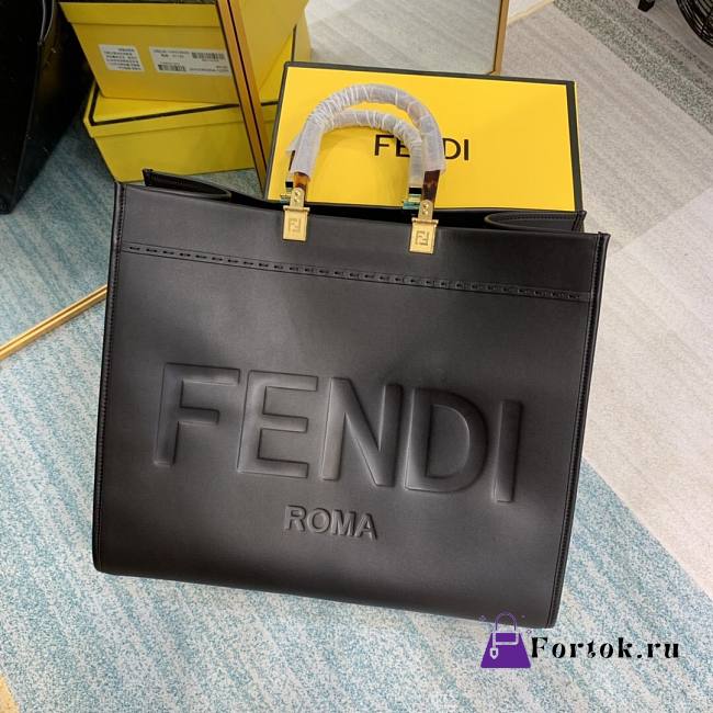 Fendi Large Sunshine Flannel Shopper Bag Black 8BH372 40.5x21.5x35cm - 1
