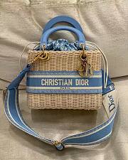 Dior Medium Lady Dior Bag Wicker Blue M0565 24x20x11cm - 6