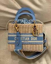 Dior Medium Lady Dior Bag Wicker Blue M0565 24x20x11cm - 4