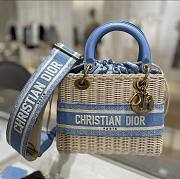Dior Medium Lady Dior Bag Wicker Blue M0565 24x20x11cm - 3