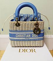 Dior Medium Lady Dior Bag Wicker Blue M0565 24x20x11cm - 2