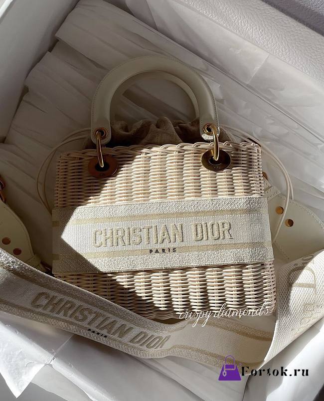 Dior Medium Lady Dior Bag Wicker White/Latte M0565 24x20x11cm - 1