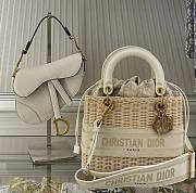 Dior Medium Lady Dior Bag Wicker White/Latte M0565 24x20x11cm - 3
