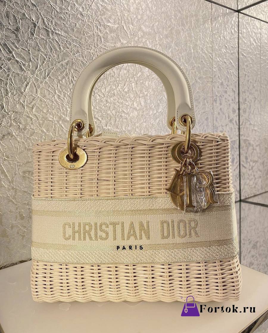 Dior Medium Lady Dior Bag Wicker White/Latte M0565 24x20x11cm - FORTOK.RU