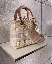 Dior Medium Lady Dior Bag Wicker Rose Pink M0565 24x20x11cm - 5
