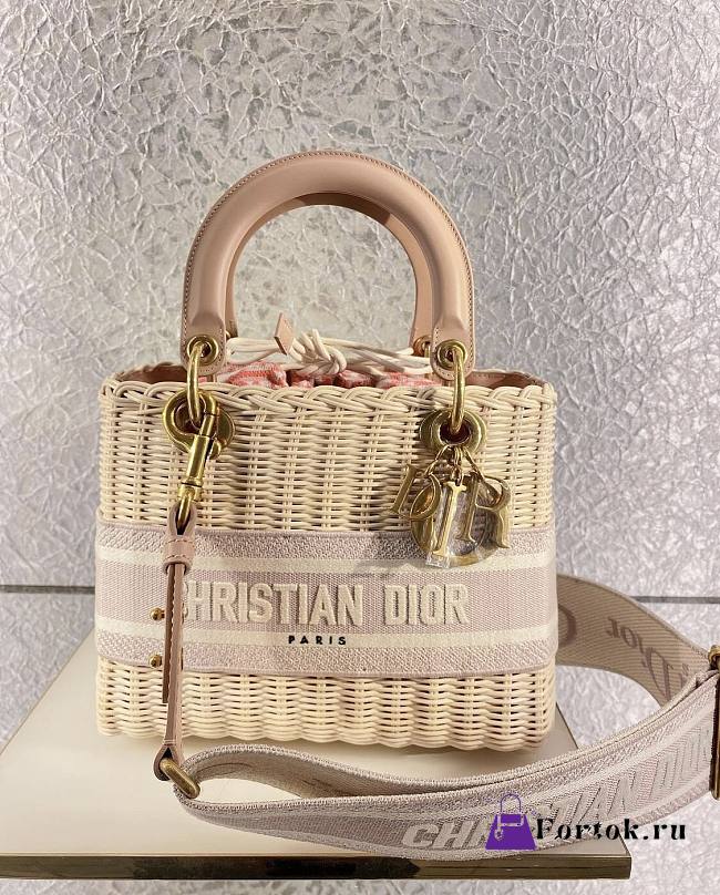 Dior Medium Lady Dior Bag Wicker Rose Pink M0565 24x20x11cm - 1