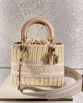 Dior Medium Lady Dior Bag Wicker Rose Pink M0565 24x20x11cm