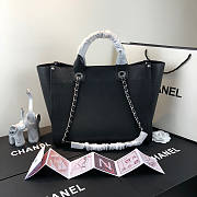 Chanel Deauville Studded Logo Tote Bag Silver-tone Metal Grained Leather 38cm - 6