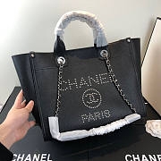Chanel Deauville Studded Logo Tote Bag Silver-tone Metal Grained Leather 38cm - 4
