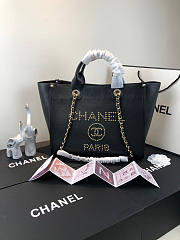 Chanel Deauville Studded Logo Tote Bag Gold-tone Metal Grained Leather 38cm - 1