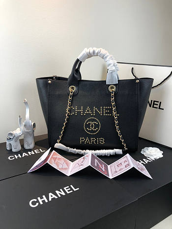 Chanel Deauville Studded Logo Tote Bag Gold-tone Metal Grained Leather 38cm