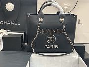 Chanel Small Deauville Studded Logo Tote Bag Silver-tone Metal Grained Leather 18x33x27cm - 1