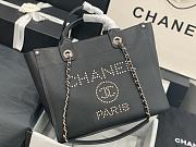 Chanel Small Deauville Studded Logo Tote Bag Silver-tone Metal Grained Leather 18x33x27cm - 3