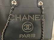 Chanel Small Deauville Studded Logo Tote Bag Silver-tone Metal Grained Leather 18x33x27cm - 2