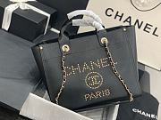 Chanel Small Deauville Studded Logo Tote Bag Gold-tone Metal Grained Leather 18x33x27cm - 3