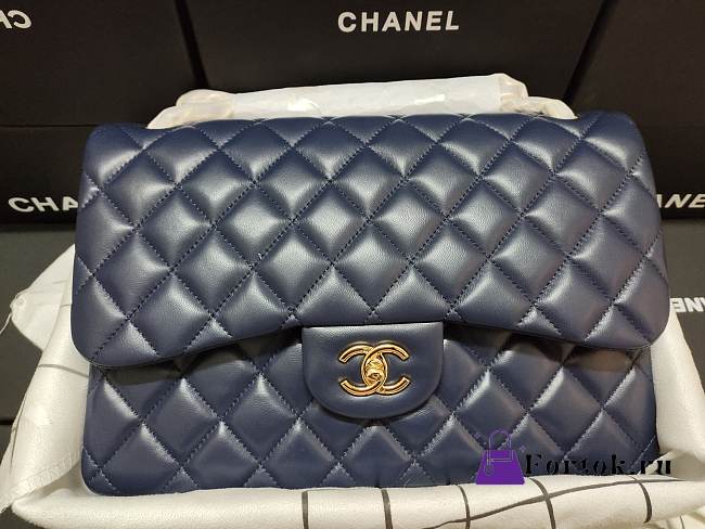 Chanel Flap Bag Gold-tone Metal Lampskin Navy A1113 30cm - 1