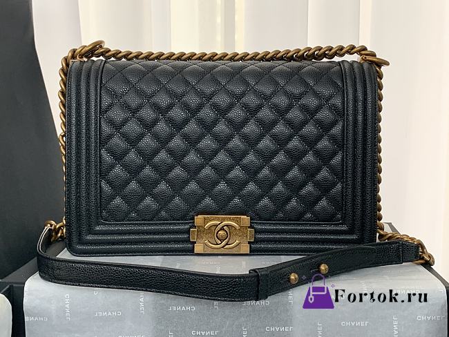 Chanel Medium LeBoy Grained Leather Black A67088 28cm - 1