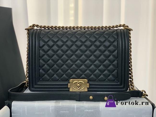 Chanel Medium LeBoy Lambskin Leather Black A67088 28cm - 1