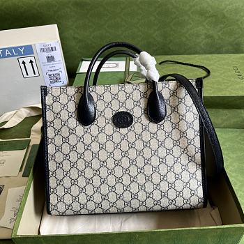 Gucci Small Tote Bag With Interlocking G Beige/Blue Leather 659983 31x26.5x14cm