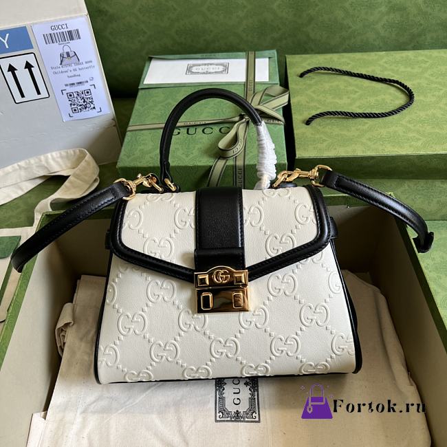 Gucci Small GG Top Handle Bag White/Black Leather 675791 28.5x19.5x10cm - 1