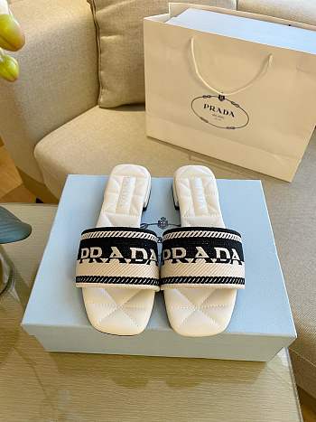 Prada Embroidered Fabric Slides White/Black 1XX612