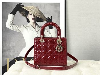 Dior Medium Lady Dior Patent Cannage Red M0565 24×20×11cm