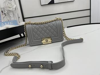 Chanel Small LeBoy Grained Leather Gold-tone Metal Gray A67085 20cm