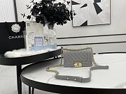 Chanel Small LeBoy Grained Leather Gold-tone Metal Gray A67085 20cm - 6