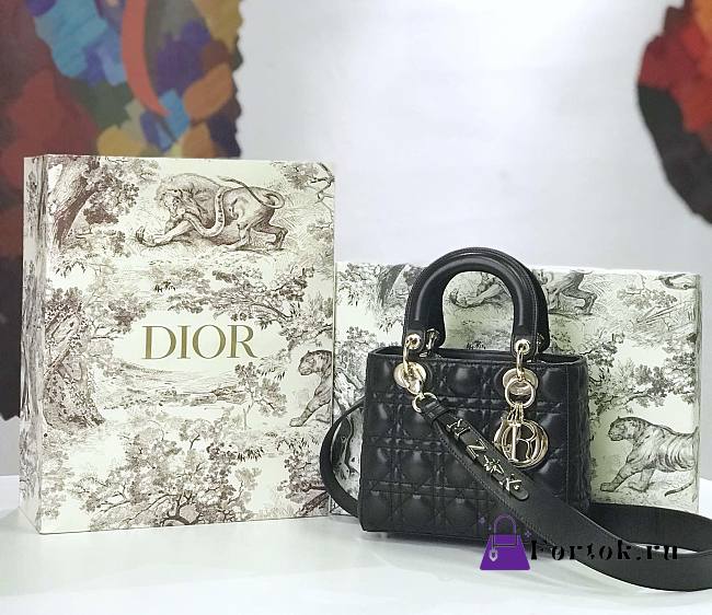 Dior Small Lady Abcdior Bag Cannage Lambskin Black M0538 20cm  - 1