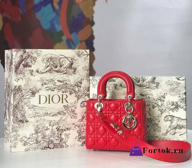 Dior Small Lady Abcdior Bag Cannage Lambskin Red M0538 20cm  - 1