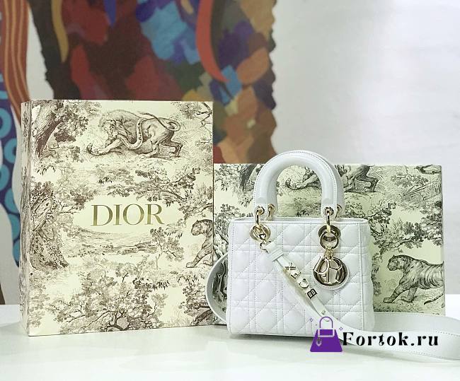 Dior Small Lady Abcdior Bag Cannage Lambskin White M0538 20cm  - 1