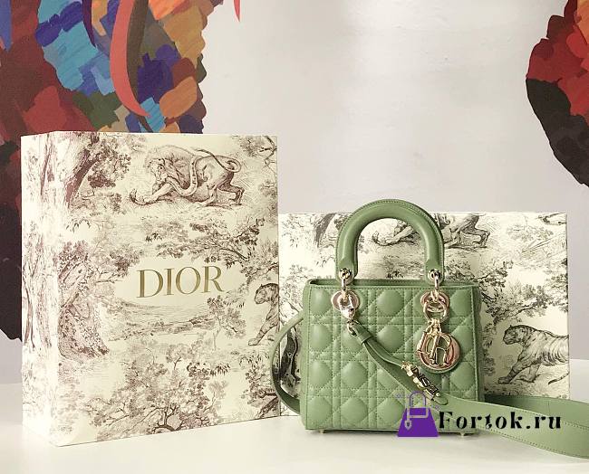 Dior Small Lady Abcdior Bag Cannage Lambskin Green M0538 20cm  - 1