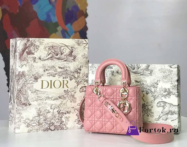 Dior Small Lady Abcdior Bag Cannage Lambskin Pink M0538 20cm  - 1