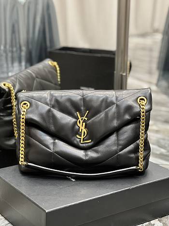 Ysl Medium Puffer Bag Gold Metal Black In Leather 5774751 35x23x13.5cm