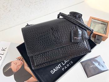 Ysl Medium Sunset Chain Bag In Crocodile Leather Black Black-tone Metal 442906 22x16x8cm