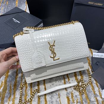 Ysl Medium Sunset Chain Bag In Crocodile Leather White Gold-tone Metal 442906 22x16x8cm