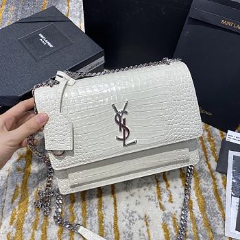 Ysl Medium Sunset Chain Bag In Crocodile Leather White Silver-tone Metal 442906 22x16x8cm