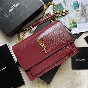Ysl Medium Sunset Chain Bag In Crocodile Leather Red Gold-tone Metal 442906 22x16x8cm - 5