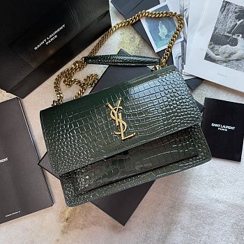 Ysl Medium Sunset Chain Bag In Crocodile Leather Green 442906 22x16x8cm