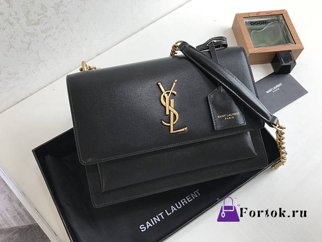 Ysl Medium Sunset Chain Bag In Leather Black Gold-tone Metal 442906 22x16x8cm - 1