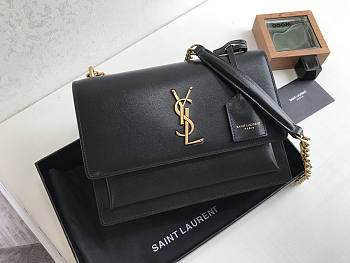 Ysl Medium Sunset Chain Bag In Leather Black Gold-tone Metal 442906 22x16x8cm