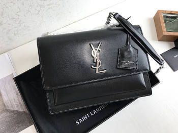 Ysl Medium Sunset Chain Bag In Leather Black Silver-tone Metal 442906 22x16x8cm