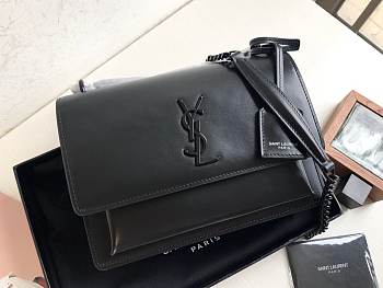 Ysl Medium Sunset Chain Bag In Leather Black Black-tone Metal 442906 22x16x8cm