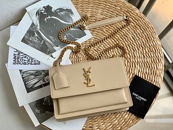 Ysl Medium Sunset Chain Bag In Leather Beige 442906 22x16x8cm