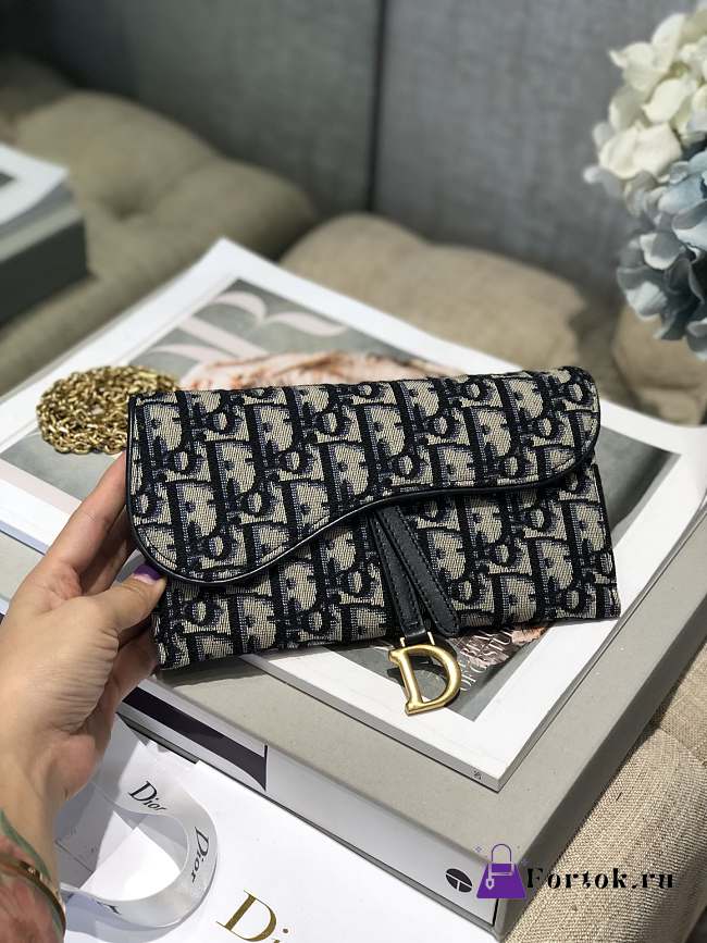Dior Saddle Wallet On Chain Oblique Jacquard Blue S5614 19x11x2.5 cm - 1